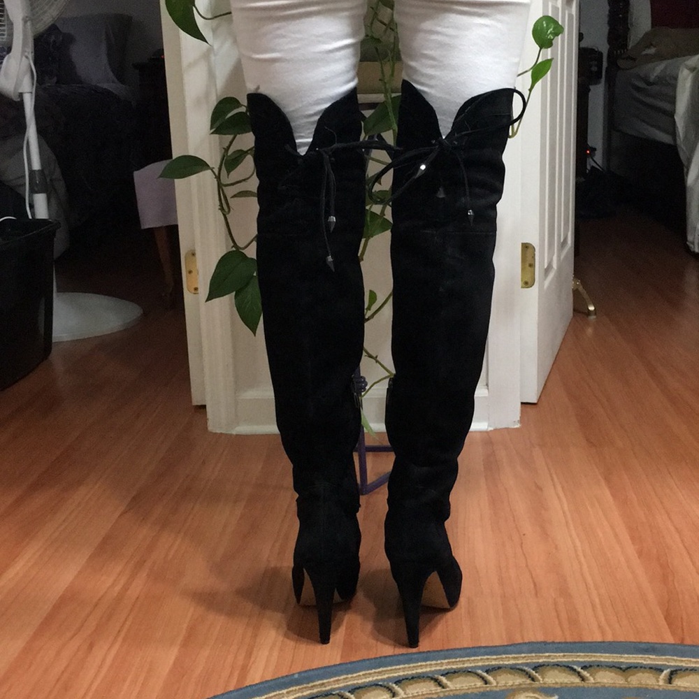 Black Suede Sam Edelman Thigh High Boots - Picture 2 of 10